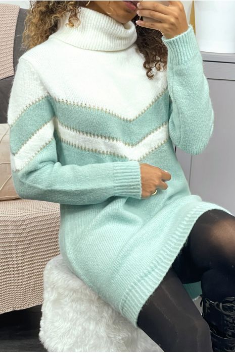 Robe pull vert d'eau duveteux à col roulé - 6