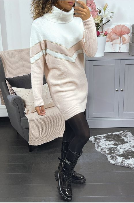 Robe pull rose duveteux à col roulé - 2