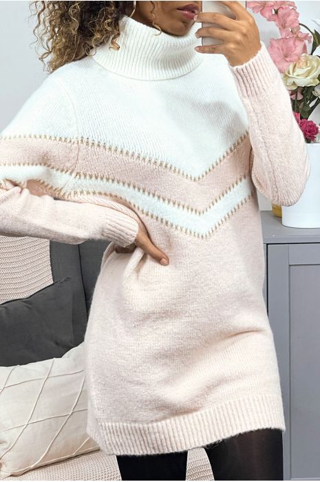 Robe pull rose duveteux à col roulé - 4