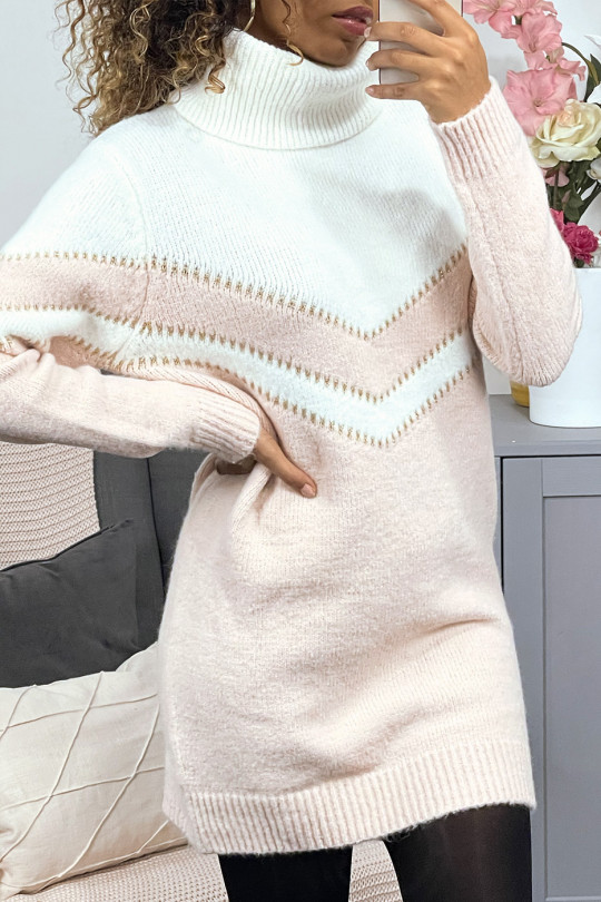 Robe pull rose duveteux à col roulé - 4