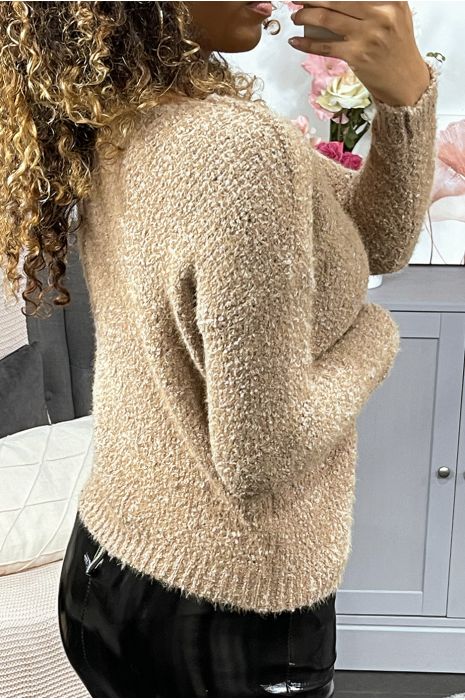 Pull camel effet peluche à col V - 3