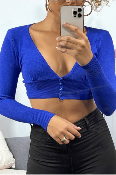 Royal cropped cardigan with plunging collar and buttons - 4