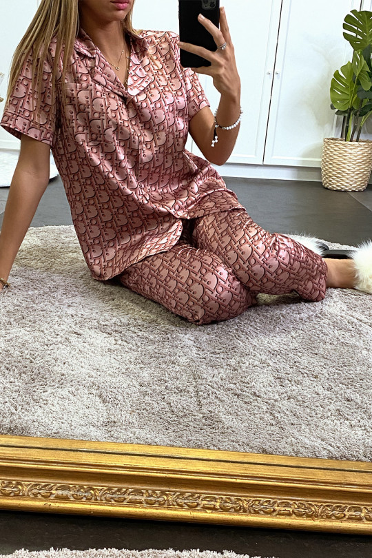 Ensemble de pyjama manche courte et pantalon à écriture rose - 3
