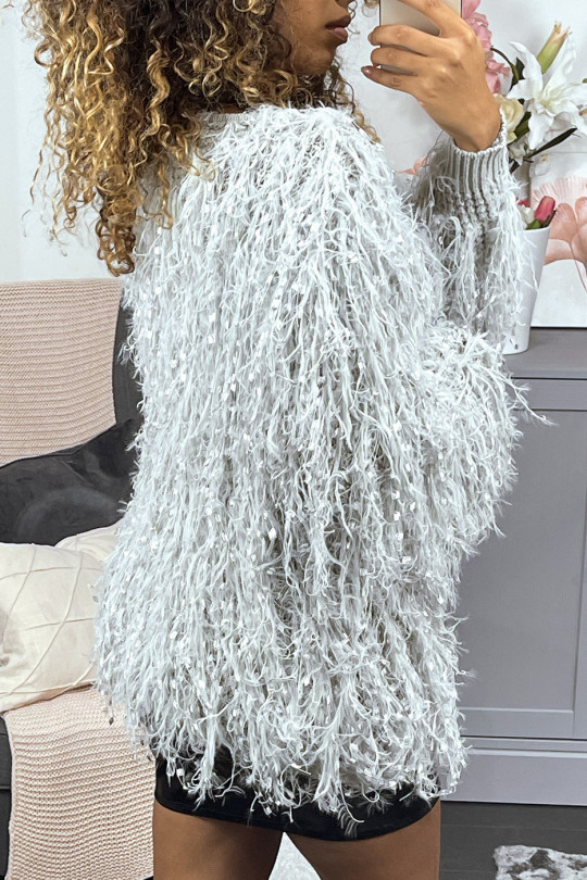 Gilet gris à longue frange effet mouton - 5