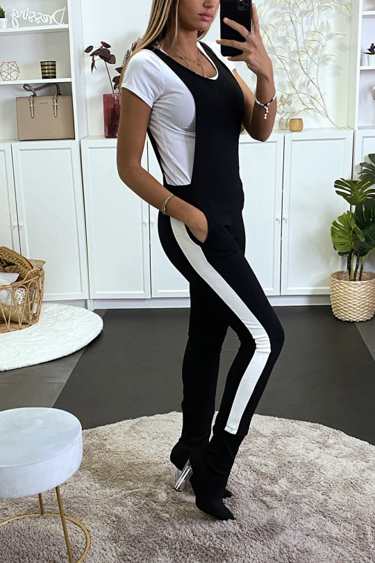 Black jumpsuit with white stripe on the sides - 3