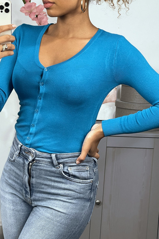 Very stretchy and very soft blue knit cardigan - 1