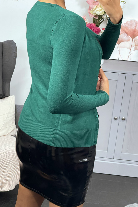 Green cardigan in very stretchy and very soft knitted fabric - 8