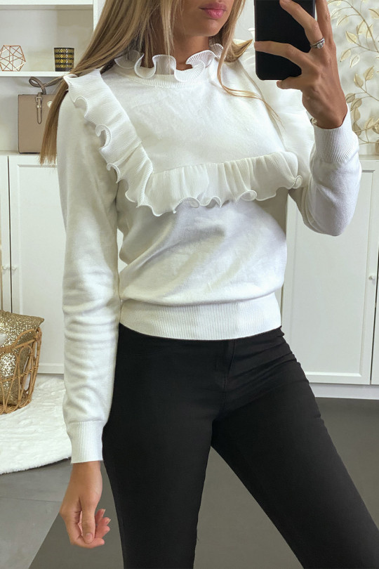 White sweater with ruffle front and back - 2