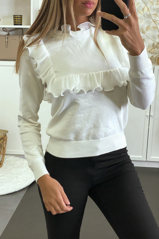 White sweater with ruffle front and back - 3