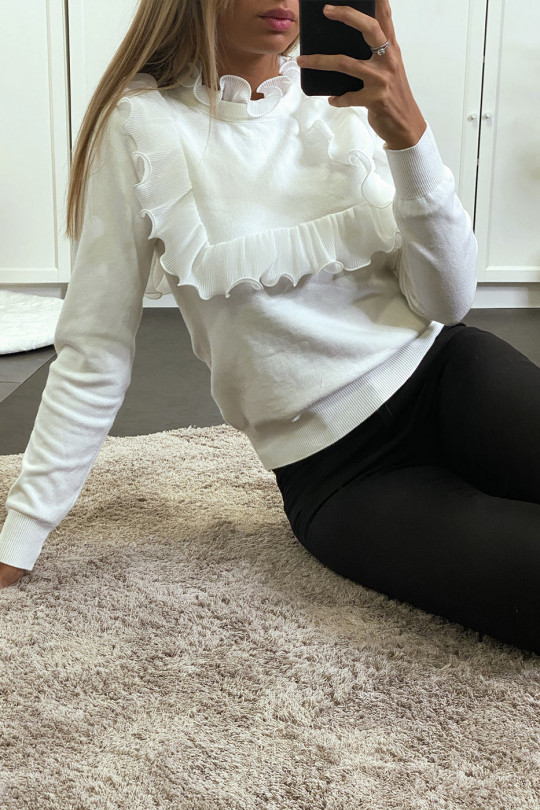 White sweater with ruffle front and back - 5
