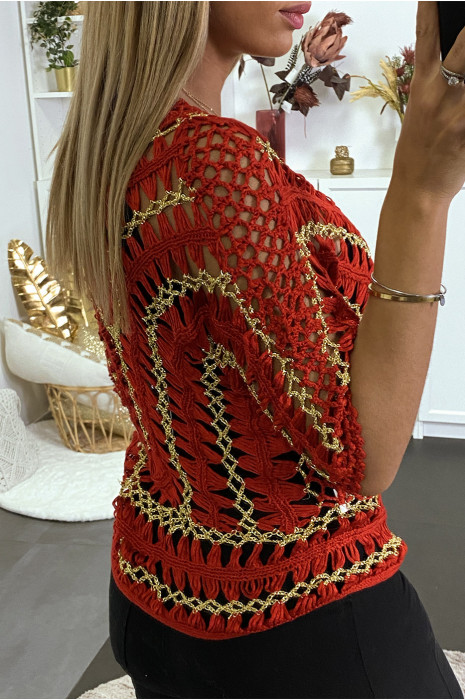 Top rouge en filet et dorure - 1