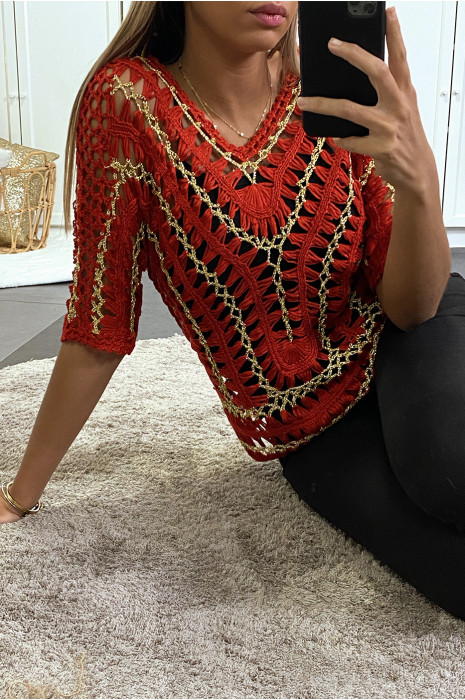 Top rouge en filet et dorure - 2