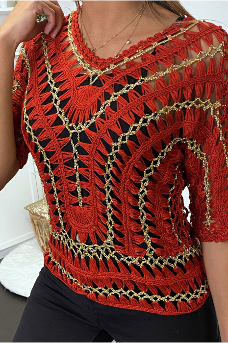 Top rouge en filet et dorure - 5