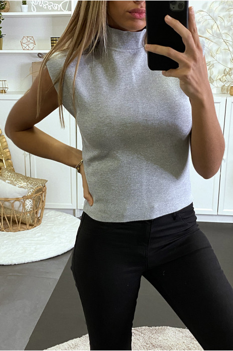 Pull gris sans manches et épaulettes - 2