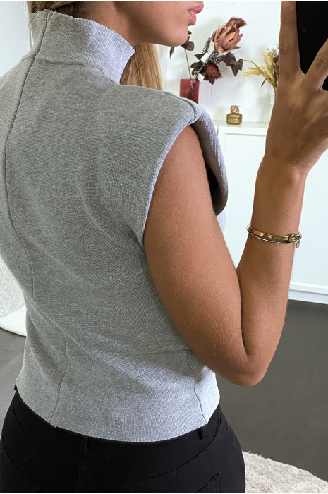 Pull gris sans manches et épaulettes - 5