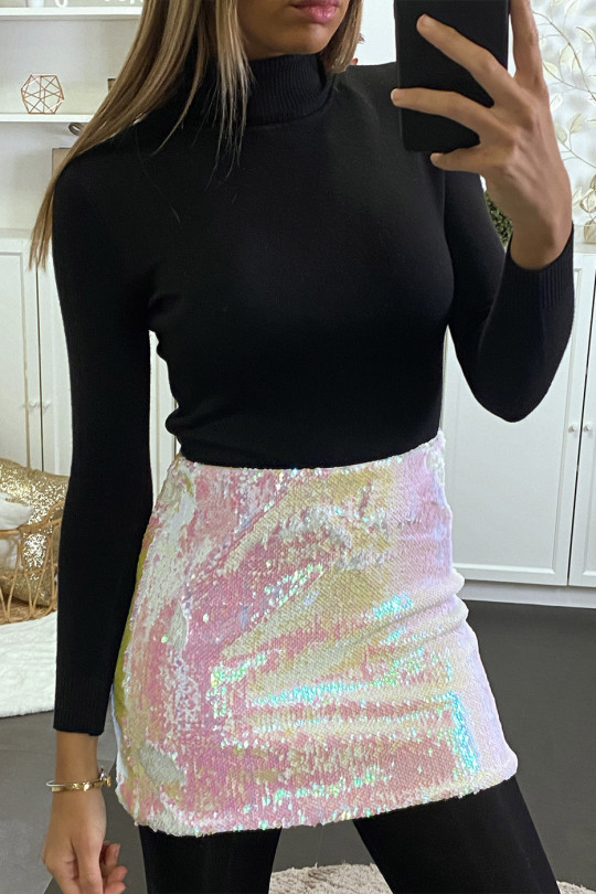 White mini skirt with pink reflection sequin - 3