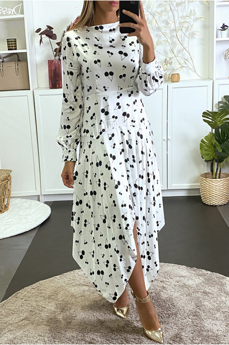 Asymmetrische witte maxi-jurk met kersenprint - 1