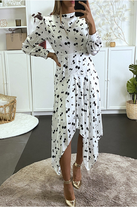 Asymmetric white cherry print maxi dress - 2