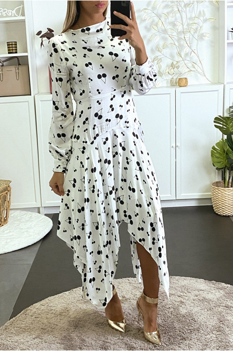 Asymmetrische witte maxi-jurk met kersenprint - 3