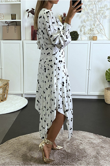 Asymmetric white cherry print maxi dress - 4