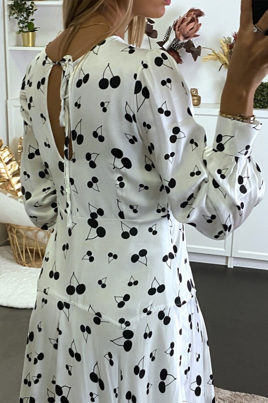Asymmetric white cherry print maxi dress - 5