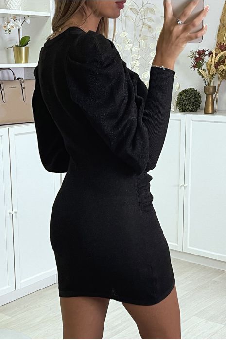 RoSR shiny black sweater gathered on the sides - 2