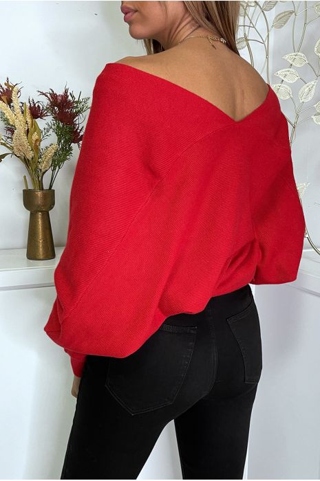 Gilet rouge cache coeur à col bardot - 1