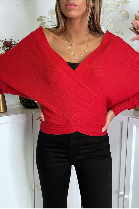 Gilet rouge cache coeur à col bardot - 5