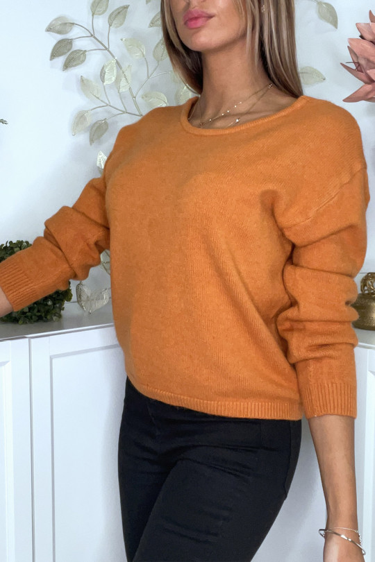 Soft cognac sweater with cords on the back - 3