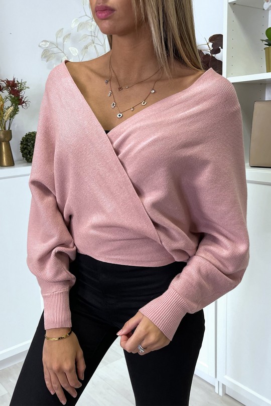Pink wrap cardigan with bardot collar - 1