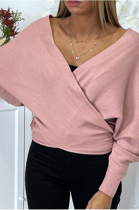 Roze overslagvest met bardotkraag - 4