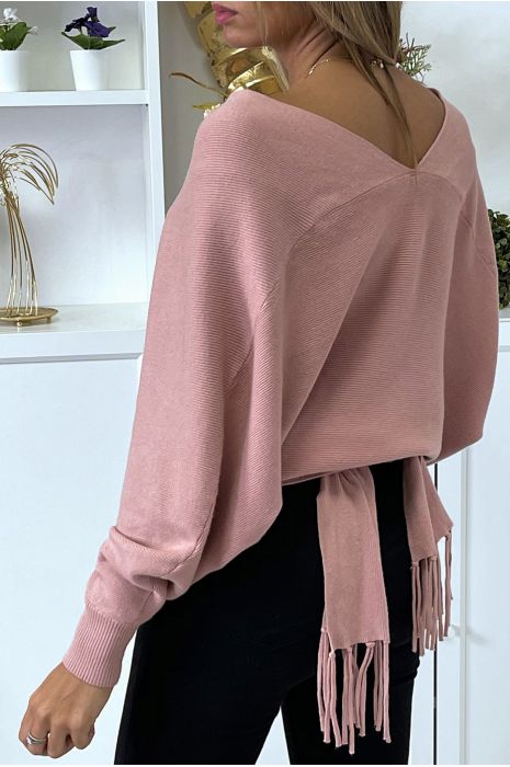 Roze overslagvest met bardotkraag - 6