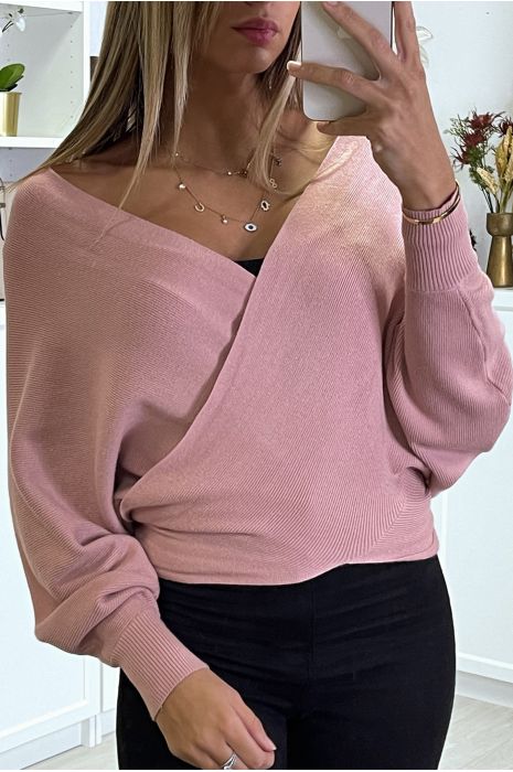 Roze overslagvest met bardotkraag - 7