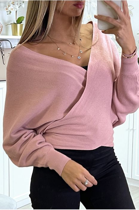 Roze overslagvest met bardotkraag - 8