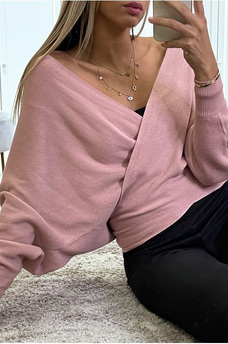 Roze overslagvest met bardotkraag - 9