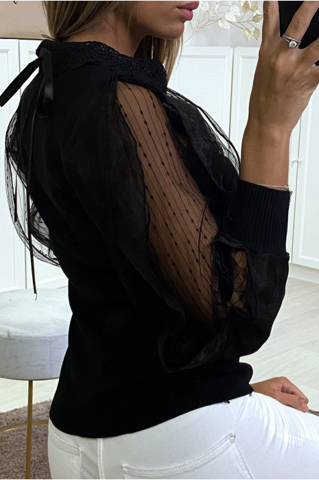 Black PuBZ with tulle lining on the sleeves and crochet collar - 1