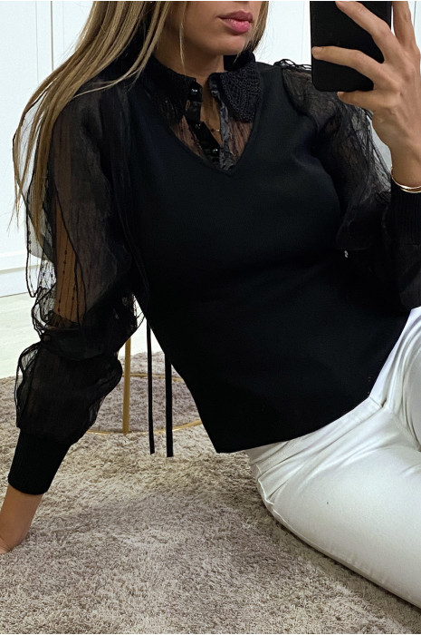 Black PuBZ with tulle lining on the sleeves and crochet collar - 2