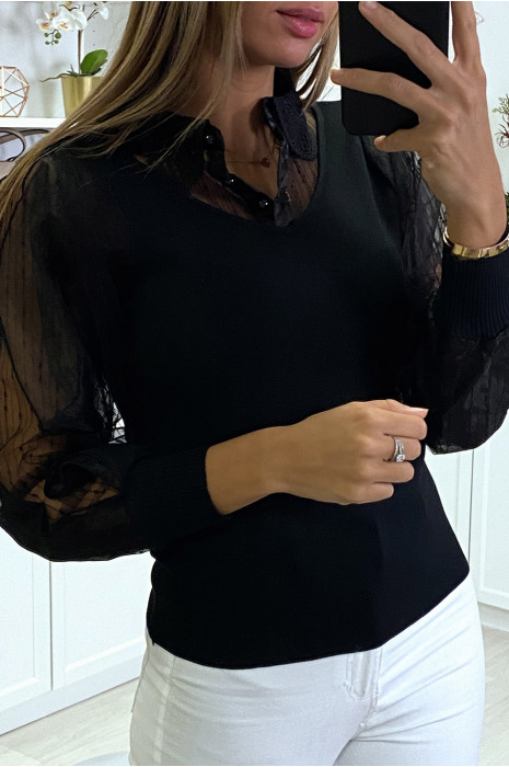 Black PuBZ with tulle lining on the sleeves and crochet collar - 3