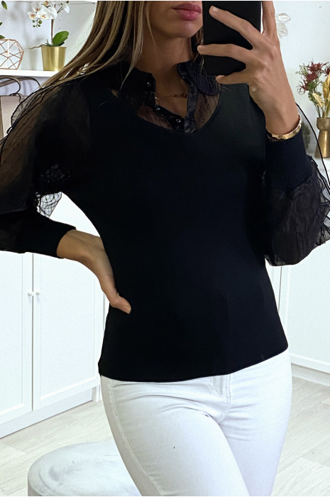 Black PuBZ with tulle lining on the sleeves and crochet collar - 5