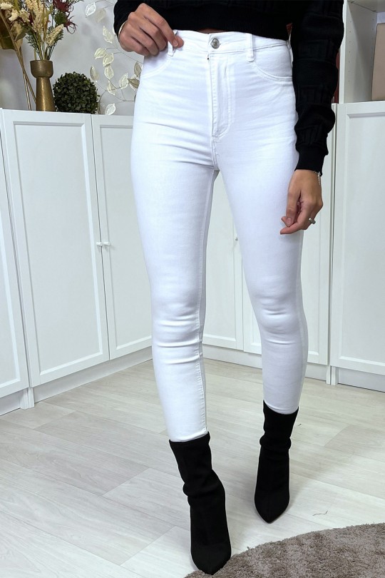 White high waist slim jeans with back pockets - 2