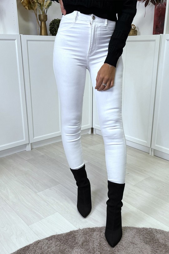 White high waist slim jeans with back pockets - 3