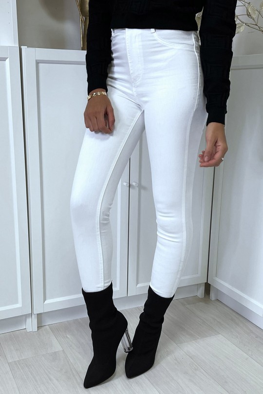 White high waist slim jeans with back pockets - 4