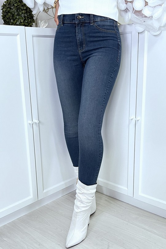 Vervaagde blauwe slimfit jeans op de dijen met achterzakken - 1