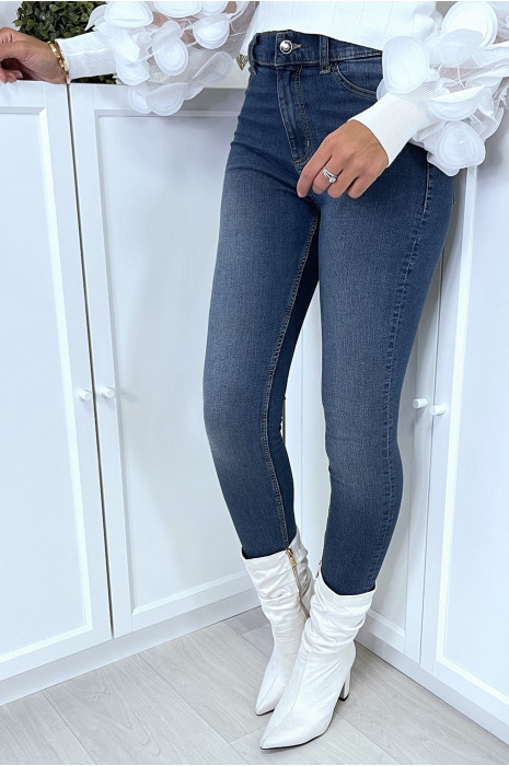 Vervaagde blauwe slimfit jeans op de dijen met achterzakken - 2