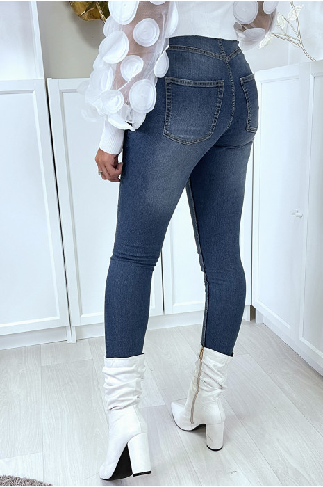 Faded blue slim jeans on the thighs with back pockets - 4