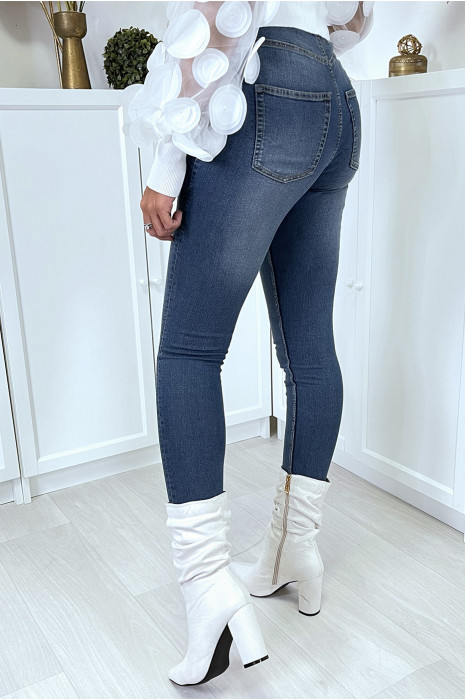 Vervaagde blauwe slimfit jeans op de dijen met achterzakken - 5