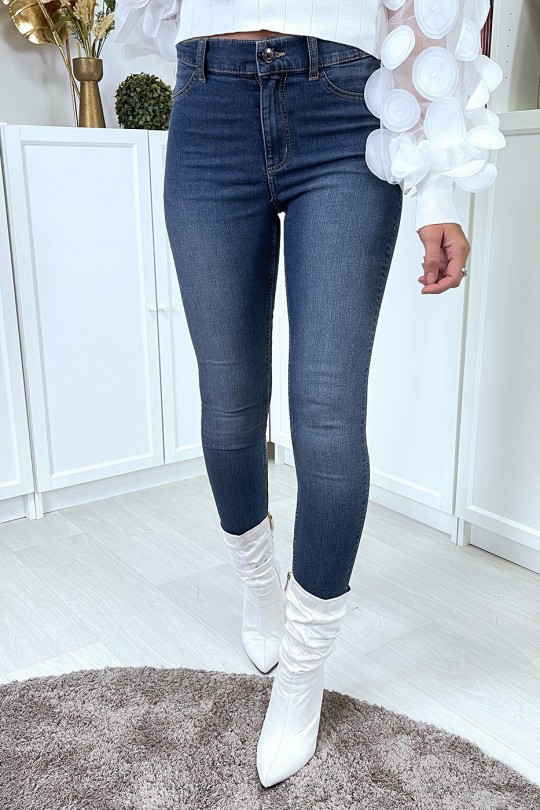 Vervaagde blauwe slimfit jeans op de dijen met achterzakken - 6