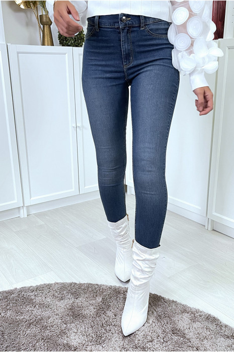 Vervaagde blauwe slimfit jeans op de dijen met achterzakken - 7