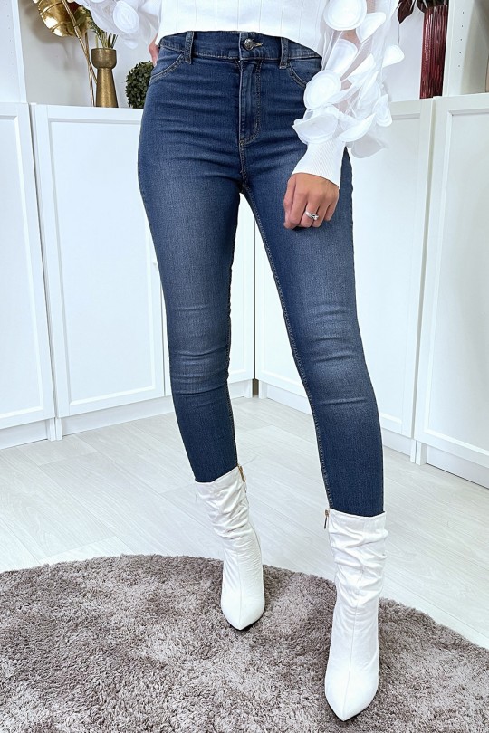 Vervaagde blauwe slimfit jeans op de dijen met achterzakken - 8