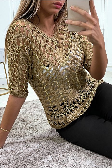 Taupe mesh and gold top - 2